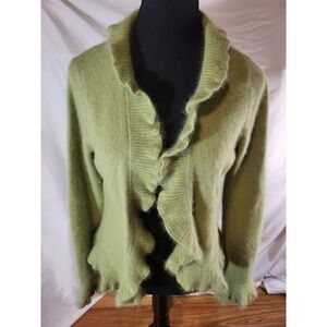 Y2K Jillian Jones Size M Green Angora Blend Ruffle Cardigan Sweater  Green